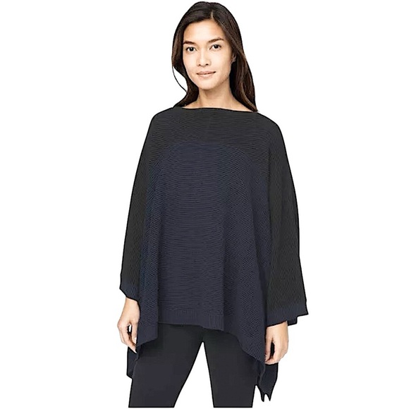 Lululemon It All Lines Up Poncho Black & True Navy Ribbed Yack Blend One Size - Picture 1 of 10